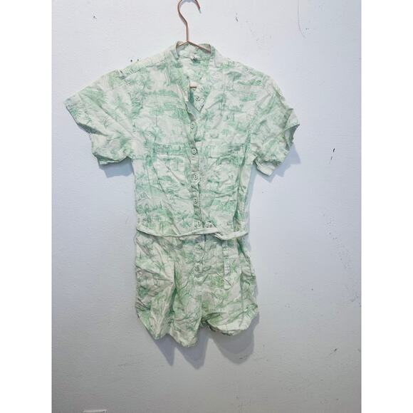 KIVARO White Green Floral Short Sleeve Belt Looped Chloe Romper Size US 2 - Picture 5 of 15